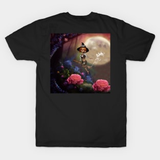 Cute little witch flying with a broom T-Shirt